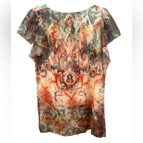 Energie Boho Y2K  Ruffled Babydoll Blouse  Sz Large Colorful Flowy Feminine Fall - Picture 2 of 7